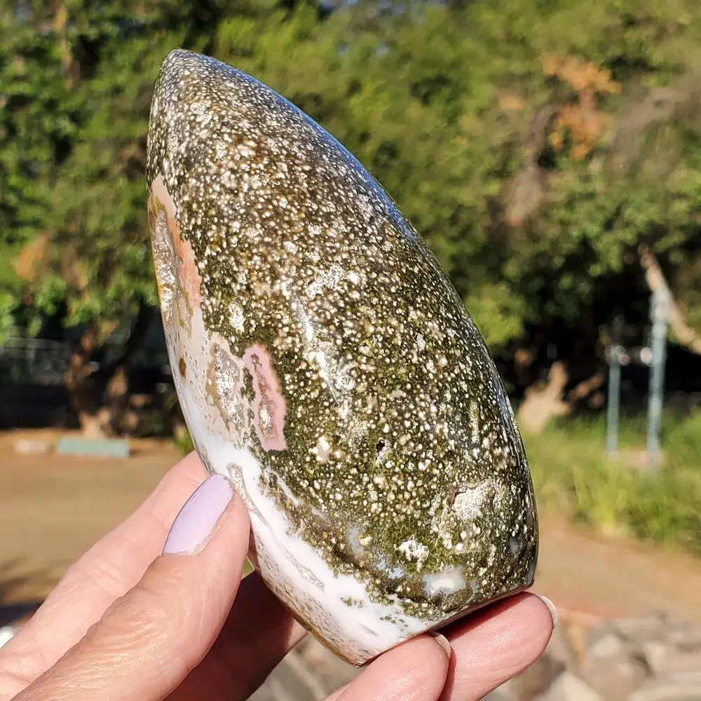 Ocean Jasper Pink Rounded Standing Druzy Freeform Crystal 600 Grams